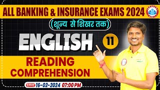 Bank \u0026 Insurance Exam 2024 | Reading Compression English Class #11, English By RK Mehto Sir