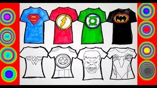Superheroes Shirt Coloring Pages Hulk, Superman, Spiderman, Green lantern, batman, flash,wonderwoman