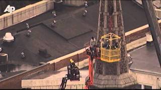 Raw Video: 2 Workers Rescued From Church Steeple