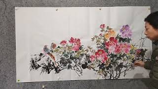 Art of Chinese painting 网友定制六尺整张写意牡丹作品，整整画了一天才完成