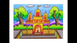 HOW TO DRAW A TEMPLE SCENERY DRAWING STEP BY STEP WITH OIL PASTEL BY @shailajashitole4856