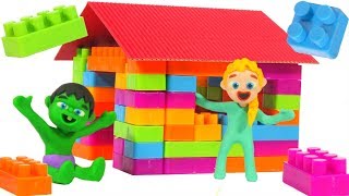 SUPERHERO BABIES BUILDING A HOUSE ❤ Spiderman, Hulk & Frozen Elsa Play Doh Cartoons For Kids