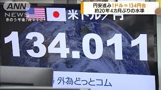 円安進み1ドル＝134円台　約20年4カ月ぶりの水準(2022年6月9日)