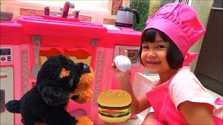 Misha Pretend Play Cooking Hamburger with Puppy in Pink Kitchen Toy Playset