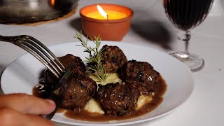 Lamb Meatballs in a Mushroom Sauce from Aragón, Spain.