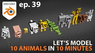 Let's Model 10 ANIMALS in 10 MINUTES - Blender 2.9 - Ep. 39