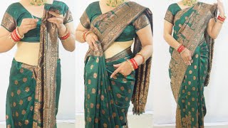 easy banarsi saree draping tutorial with perfect pleats | how to wear saree for wedding \u0026 function