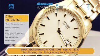 Citizen AU1042-53P Men's Eco-Drive Dress Champagne Dial Gold Steel Bracelet Watch Review Video