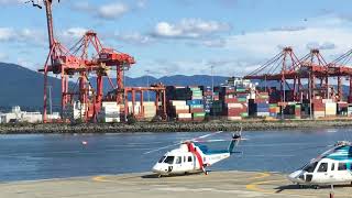 Sikorsky helicopters taking off At Helijet  terminal