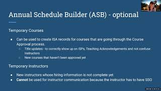 ISA Schedule Build Training Aug 2020