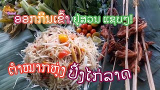 ส้มตำ ปิ้งไก่บ้าน|ອອກເມືອສວນກໍຕ້ອງຈັດເຕັມອາຫານທ່ຽງແຊບໆ...ຕໍາໝາກຫຸ່ງປິ້ງໄກ່ຫອມໆບອກເລີຍວ່າ ແຊບສຸດ....!