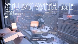 3-HOUR STUDY WITH ME Pomodoro 25/5 [with Rain Sounds] No Music | At Nightfall with City View 🌧️