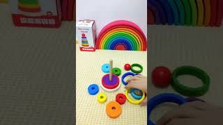 Wooden Rainbow Tower Stacking Ring Toy | Links In Description #Shorts