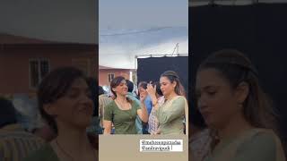 Tamanna and Mehreen Making Fun During F3 Shooting