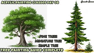 Tree Painting Complete Guide / How to paint pine trees, miniature tree and simple tree easy🌲