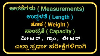 Units of length, weight and capacity in Kannada, how to convert units, ಅಳತೆಗಳು, ಉದ್ದಳತೆ, ತೂಕ