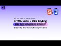 HTML Lists Tutorial |Ordered, Unordered, Description Lists & CSS Styling Explained|Beginner friendly