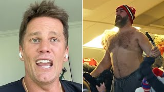 Tom Brady REACTS to Jason Kelce Ripping His Shirt Off & Jumping Into Crowd at Chiefs v Bills Game