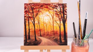 easy autumn forest landscape painting | acrylic painting ideas for beginners