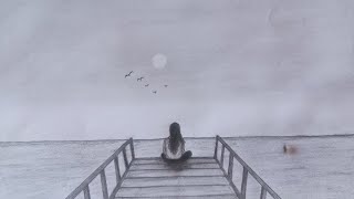 How to draw alone girl | sea scenery drawing