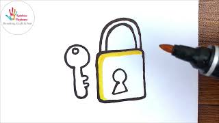 How to Draw a Lock and Key for kids - Drawing and coloring  how to draw lock and key 🔐