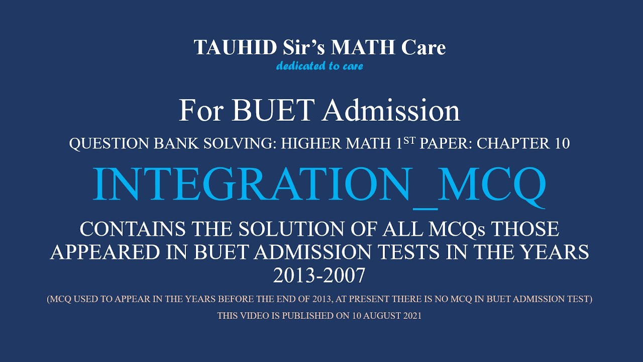 INTEGRATION MCQ BUET ADMISSION QUESTION BANK SOLUTION - YouTube