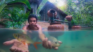 Building The Most Beautiful Fishes Tank for Twin Villa House by Ancient Skills in the Jungle