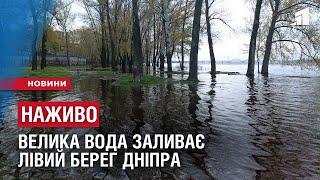 НАЖИВО: Велика вода заливає лівий берег Дніпра