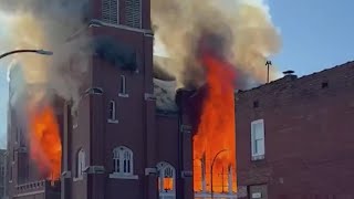 Three-alarm fire demolishes vacant church in Hyde Park