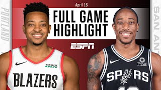 Portland Trail Blazers at San Antonio Spurs | Full Game Highlights