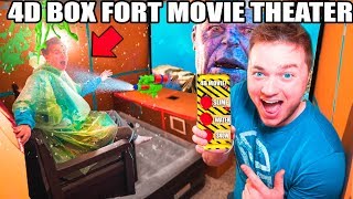 4D BOX FORT Movie Theater! Motion Seats, SLIME, Fog, Lighting, Water & Scents! 📦🍿