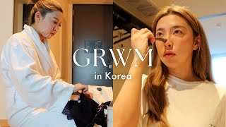 GRWM  in Korea | 45 mins before check out🇰🇷💨packing, skincare, makeup etc