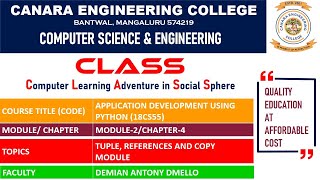 VTU ADP (18CS55) Python Programming: List Processing [Tuple, References and Copy Module] (M2 L3)
