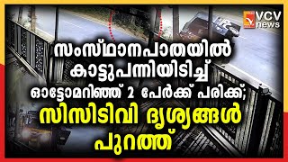 സംസ്ഥാനപാതയിൽ കാട്ടുപന്നിയിടിച്ച് ഓട്ടോമറിഞ്ഞ് രണ്ടുപേർക്ക് പരിക്ക്; സിസിടിവി ദൃശ്യങ്ങൾ പുറത്ത്