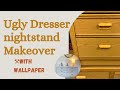 Ugly old Dresser & Nightstand makeover using Wallpaper and Rust-Oleum Paint