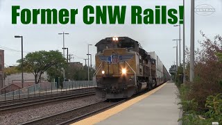 Trains on the old CNW at Lombard Illinois!