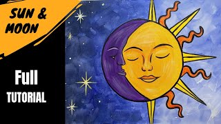 ☀️ EP122 'Boho Sun & Moon' easy acrylic painting sun and moon face tutorial