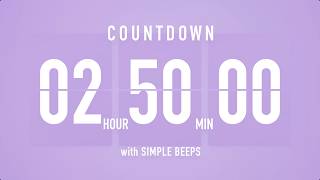 2 Hours 50 Minutes Countdown Timer ⏳ Flip Clock with Bell Alerts 💜🔔