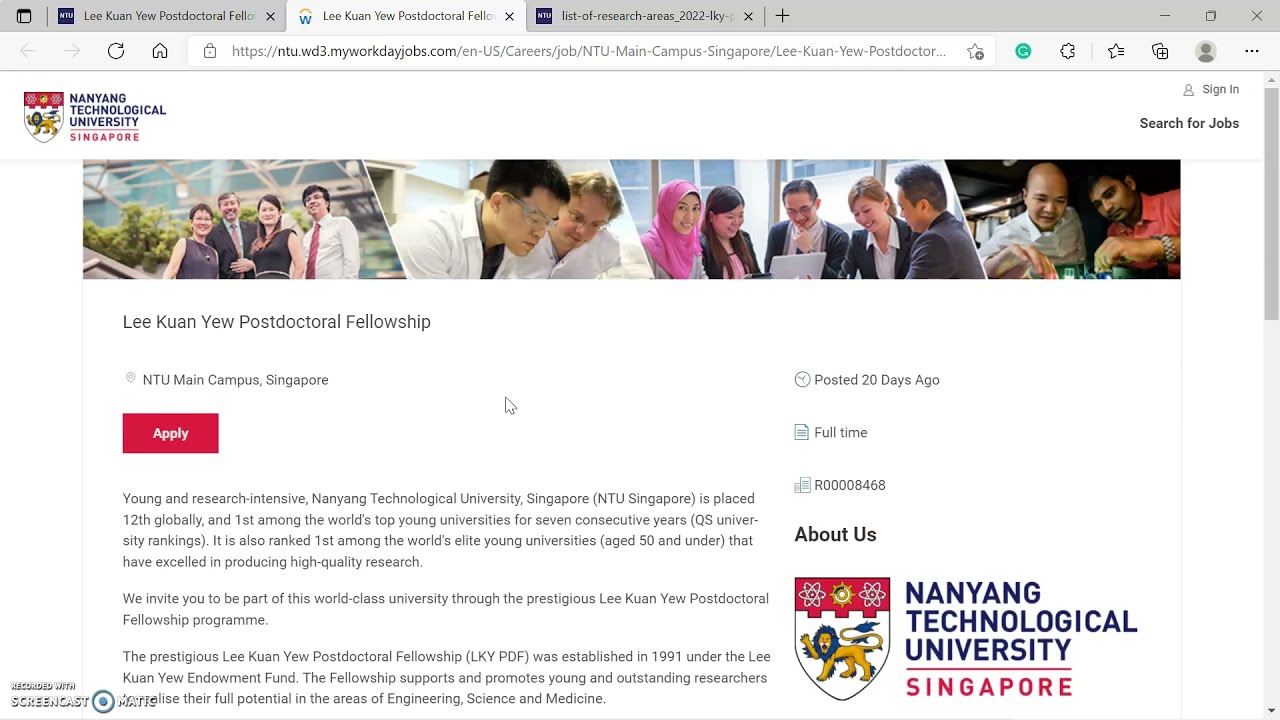 Postdoc In Singapore I Lee Kuan Yew Postdoctoral Fellowship I Nanyang ...