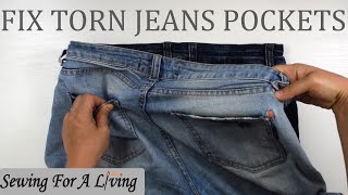 How to fix torn jeans pockets