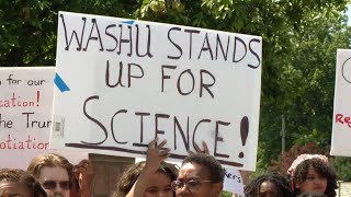 WashU grad workers protest funding cuts, call for support for international students