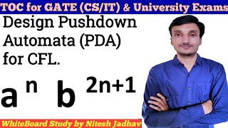 PDA for a^nb^2n+1 | Pushdown Automata for a^nb^2n+1 |  CFL to PDA | Pushdown Automata in TOC