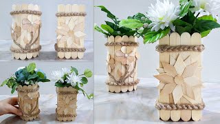 How to make Popsicle sticks Flower Vase | Flower vase from ice cream stick | home decorating idea