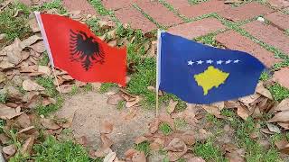 Albanian and Kosovan flags waving