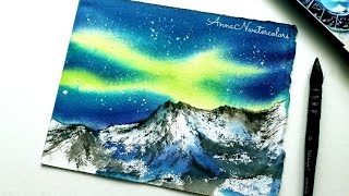 Watercolor Painting NORTHERN LIGHTS/ Aurora Borealis