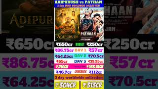 ADIPURUSH vs PATHAN movie 3 day India worldwide collection #shorts #ytshorts #adipurush #pathan