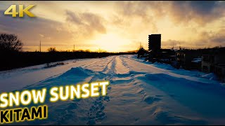 Snow sunset walk in Kitami, HOKKAIDO, Japan [4K]