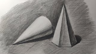 素描 圆锥体 棱锥体 石膏体 静物 Sketch cones and pyramids