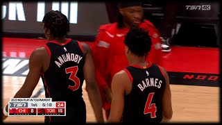 Scottie Barnes drains the corner 3 - Raptors vs Bulls | April 12 , 2023 | Play-In Tournament