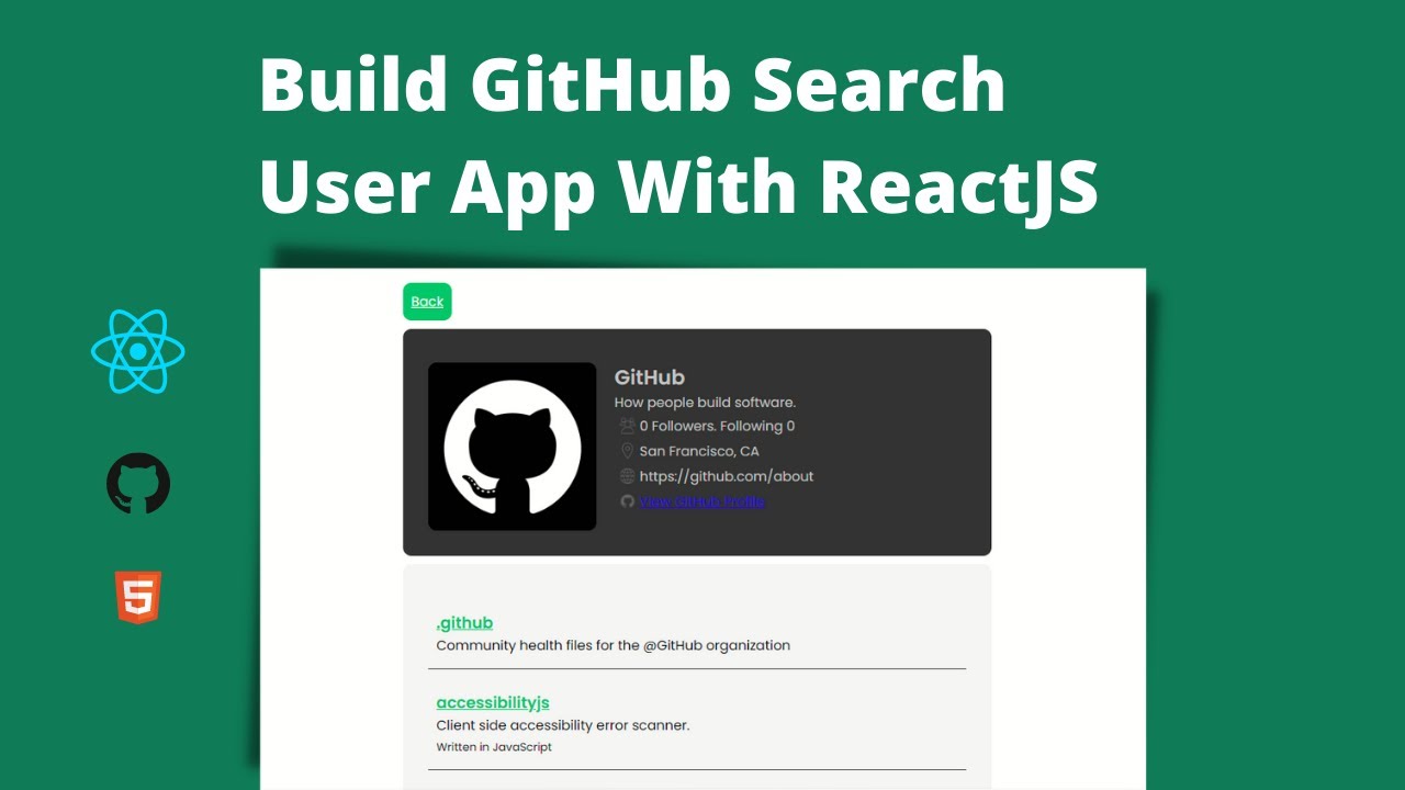 Build GitHub Search User App Using ReactJS | Use GitHub API To Build ...